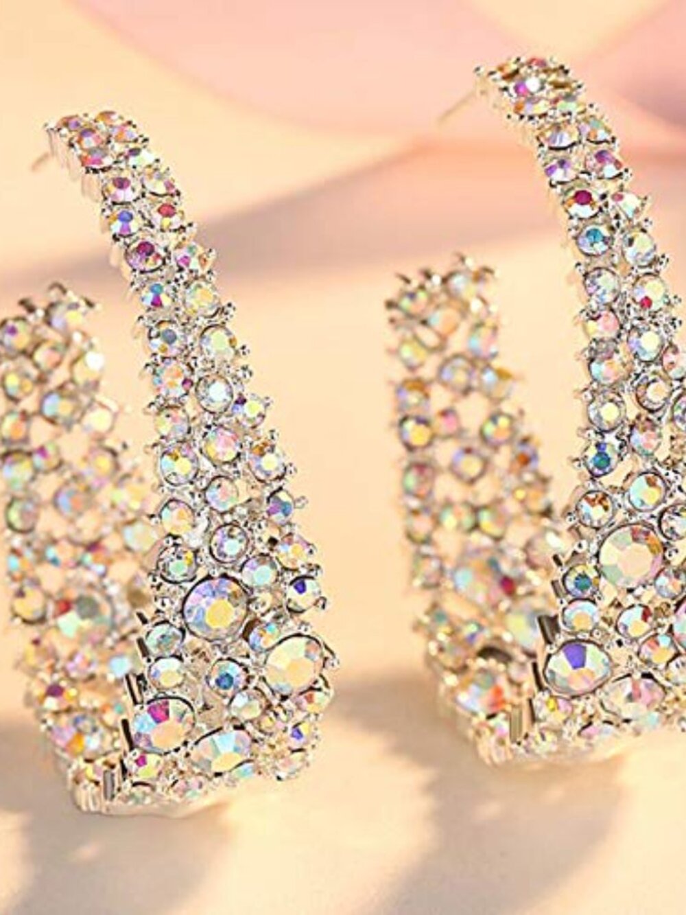 Statement Ears for Women Bohemian Large Dangle Drop Hoop Ear AB Rhione